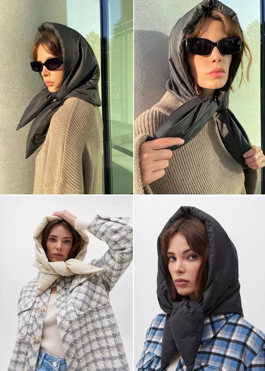 Fashion Winter Light Soft Warm Puffer Neckerchief Puff Neck Scarf Lightweight Head Wrap Headscarf Scarf Triangle Shawl Hood Scarf Puffy For Women