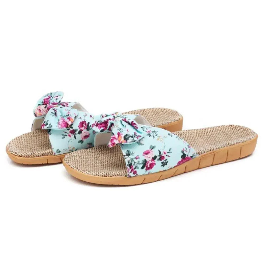 Fashion Woman Beach Floral Pattern Butterfly Knot Slippers Unique Flat Flip Flops Design For Women Outdoor Home Slippers