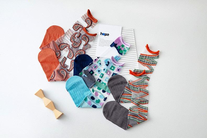 Fashion Women Socks New Spring Summer Mesh Thin Long Printed Socks Women Casual Breathable Fresh Flower Socks Korea Style Color Thin Socks For Women