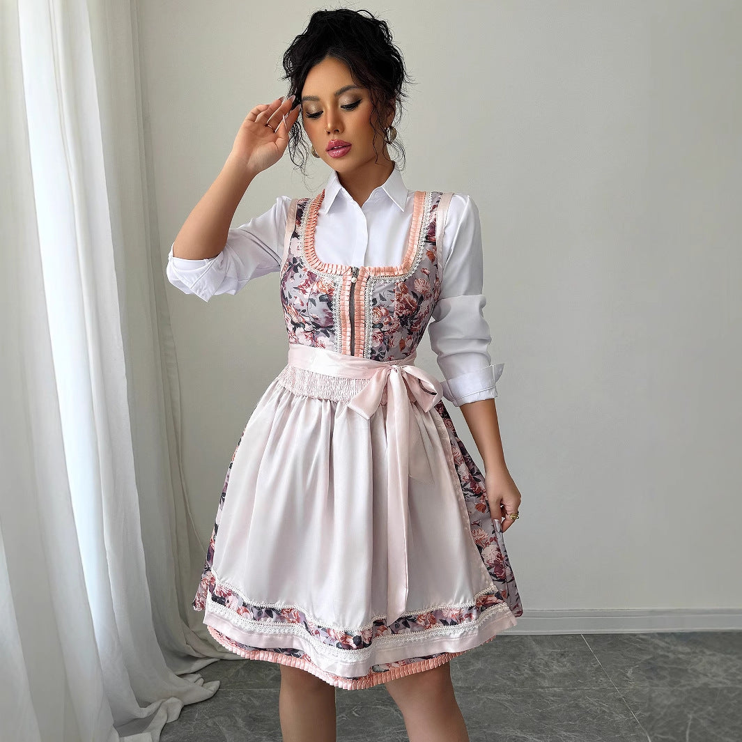 Fashionable floral bouquet waist long skirt dress
