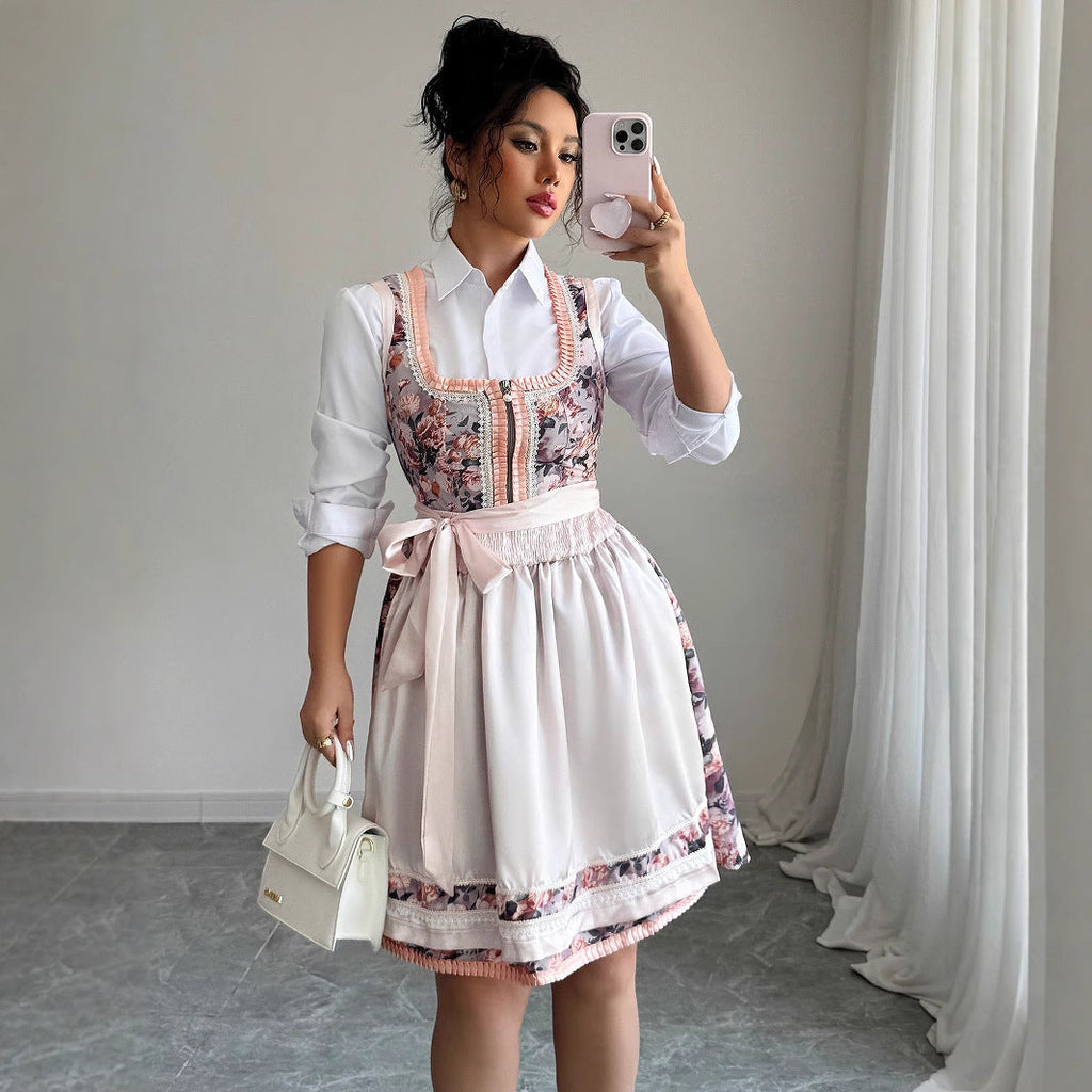 Fashionable floral bouquet waist long skirt dress