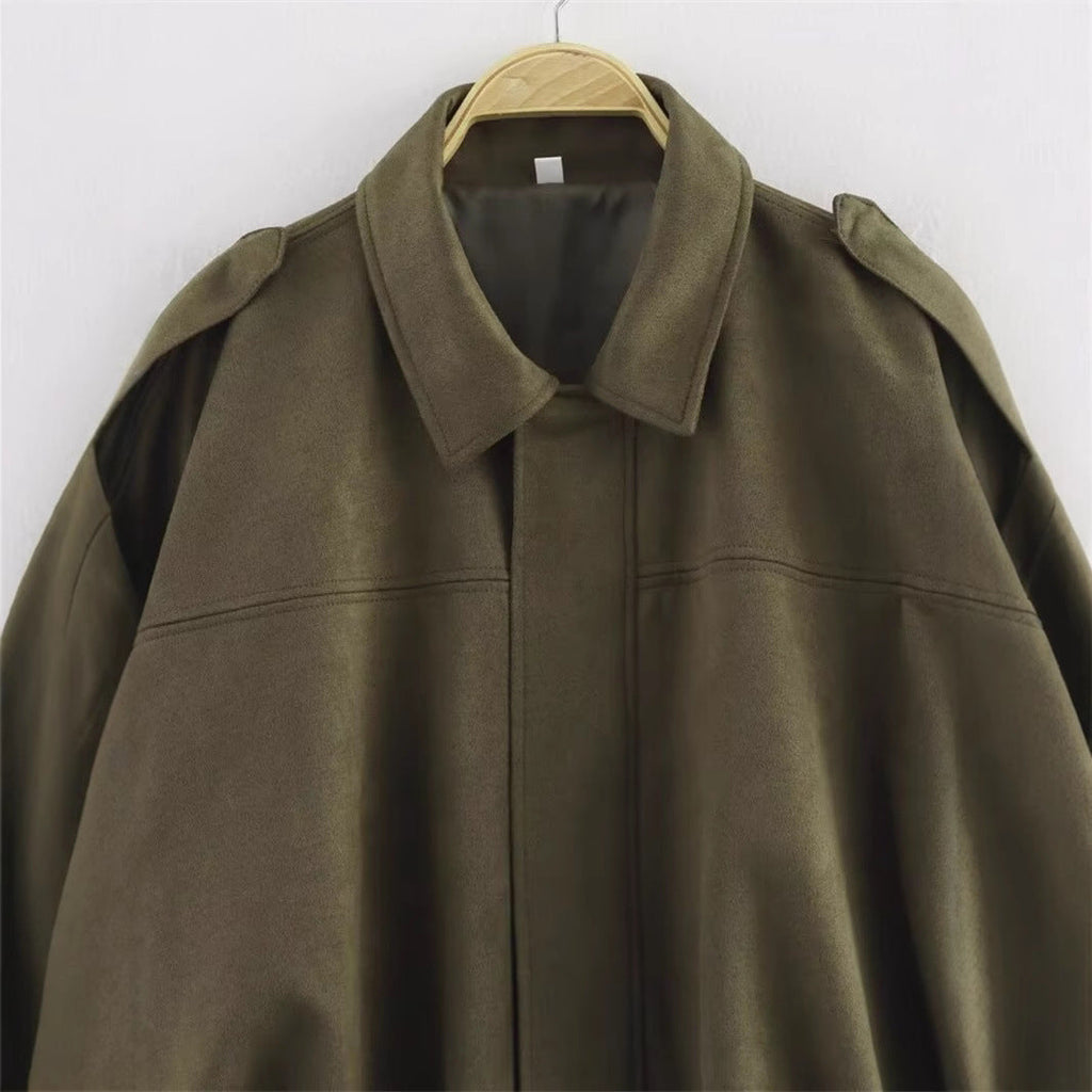 Fashionable lazy suede jacket bomber jacket shorts back skirt jacket set