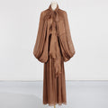 Fashionable niche design bat sleeve lace up pleated dress for women