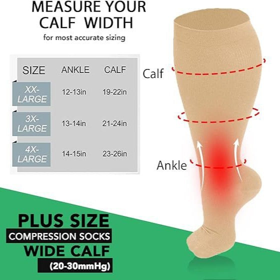 Fat and enlarged black fat compression socks super wide calf and knee length socks men's and women's pressure socks 2XL-7XL