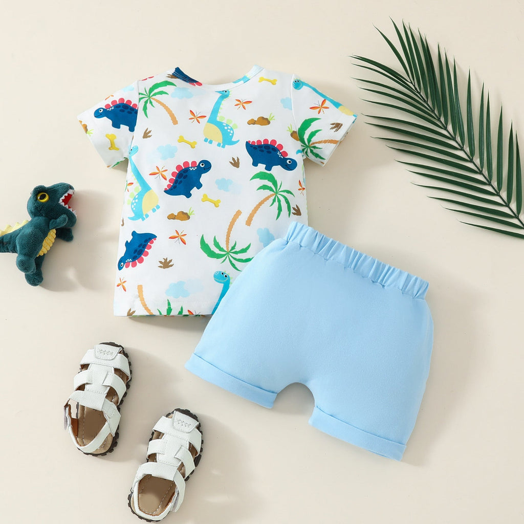 Fashion New Boy Cartoon Dinosaur Printing Suit