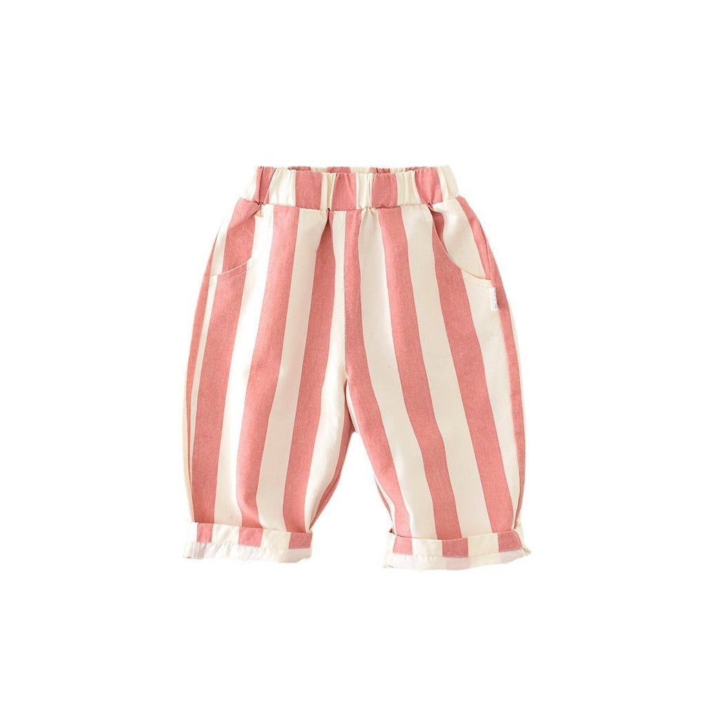 Infant Spring High Waist Color Striped Casual Trousers