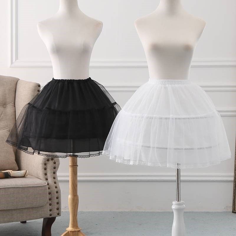 Black Lolita Petticoat Skirt | Kids 42cm Voluminous Tulle Underskirt for Dress-Up & Performance