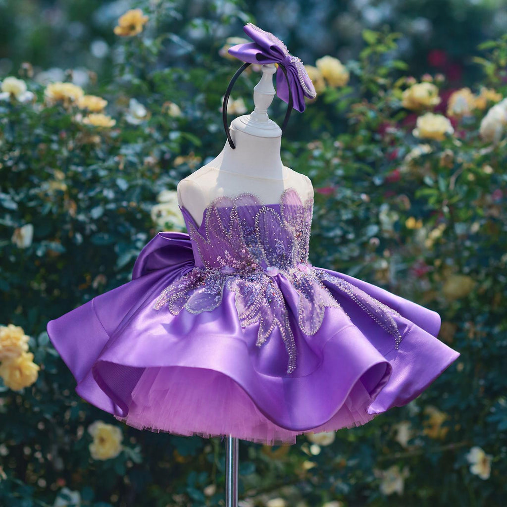 Purple Satin Ball Gown Princess Dress For Girls