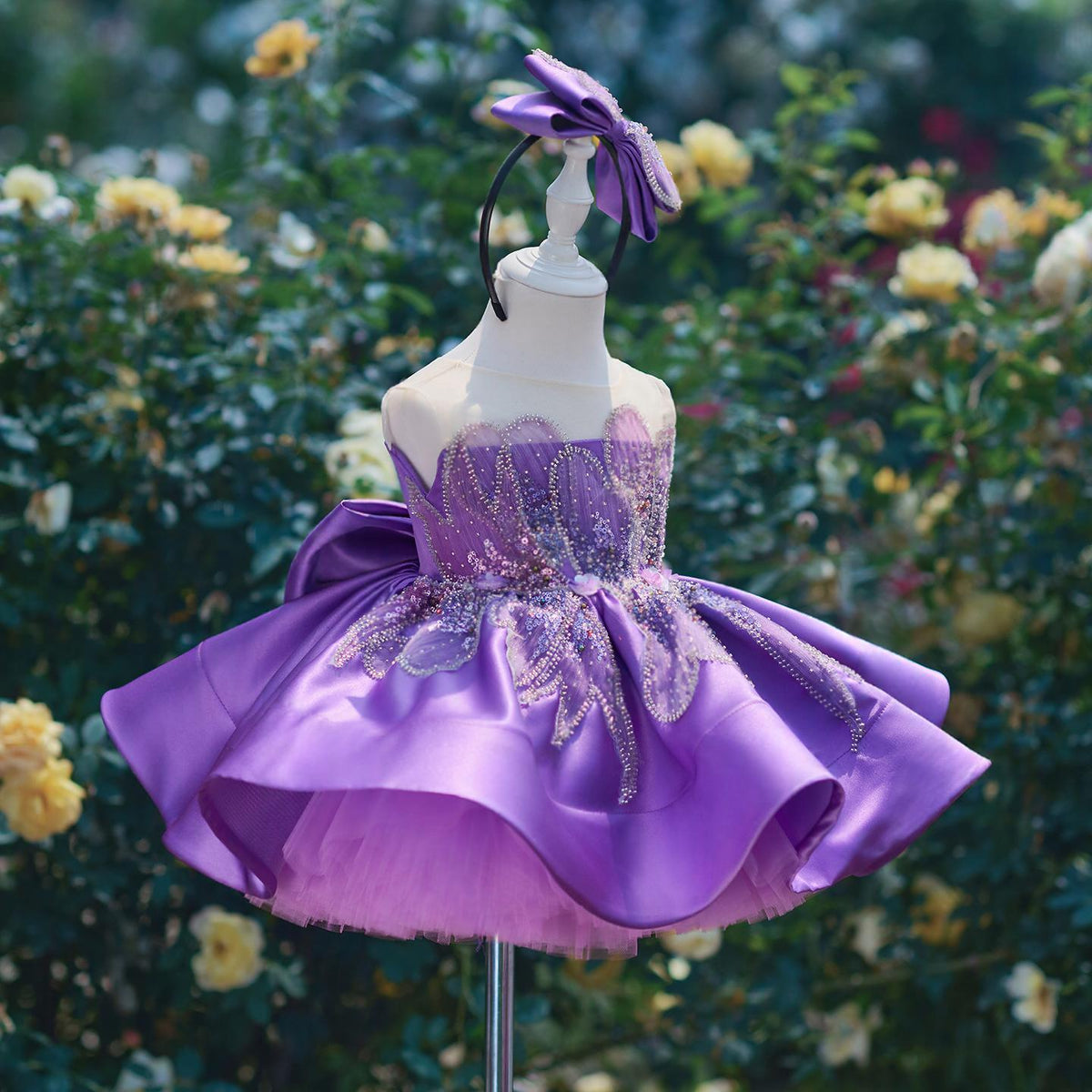 Purple Satin Ball Gown Princess Dress For Girls