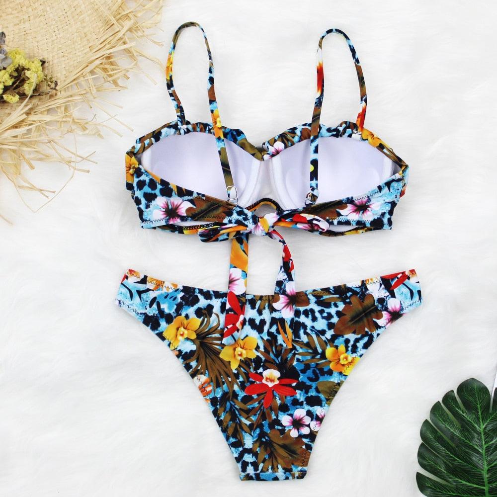 Female Two Piece Swimsuit Low Waist Bikini Floral Printing Swimwear Push Up Bathing Suit  Detachable Padded Push Up Striped Bikini Set Two Piece Swimsuit Ladies Vintage Lace Bikini Sets Beach Swimwear