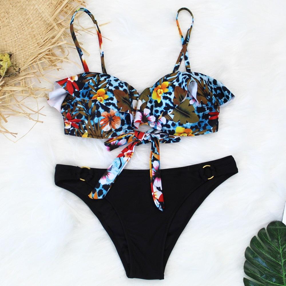 Female Two Piece Swimsuit Low Waist Bikini Floral Printing Swimwear Push Up Bathing Suit  Detachable Padded Push Up Striped Bikini Set Two Piece Swimsuit Ladies Vintage Lace Bikini Sets Beach Swimwear