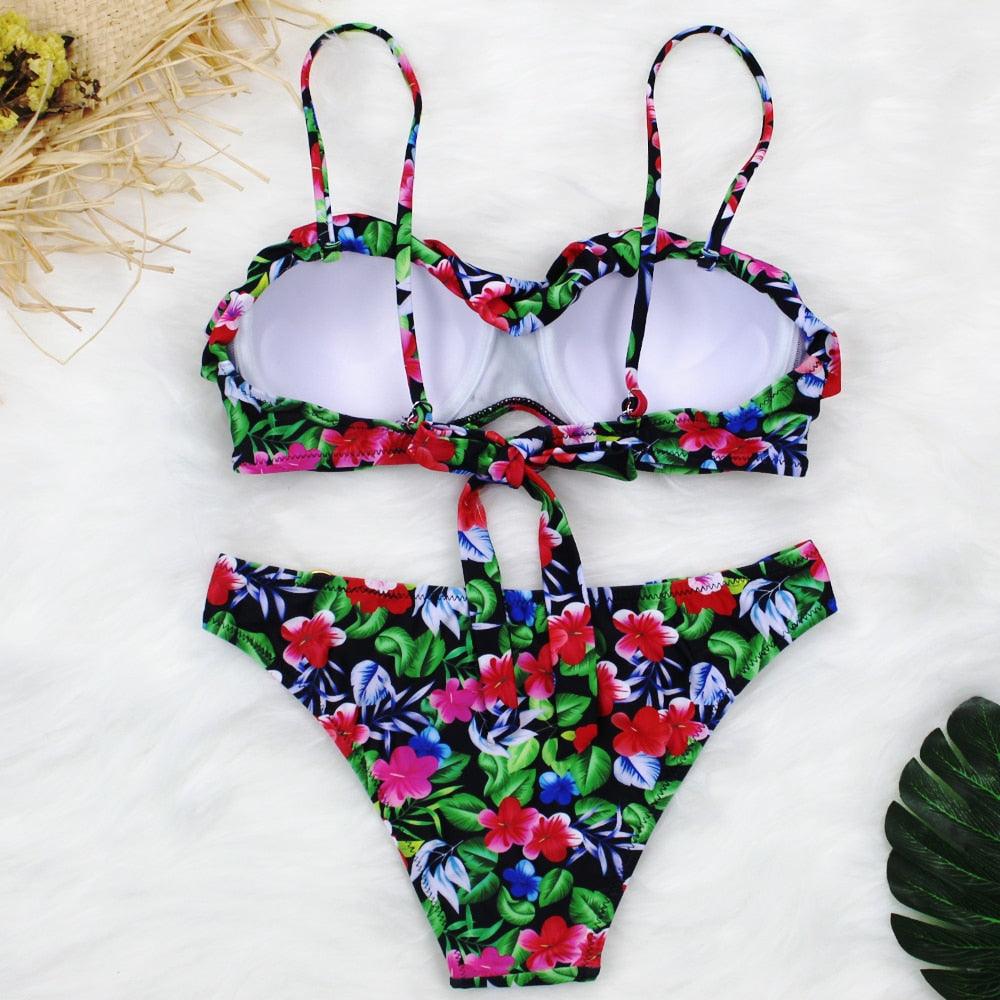 Female Two Piece Swimsuit Low Waist Bikini Floral Printing Swimwear Push Up Bathing Suit  Detachable Padded Push Up Striped Bikini Set Two Piece Swimsuit Ladies Vintage Lace Bikini Sets Beach Swimwear