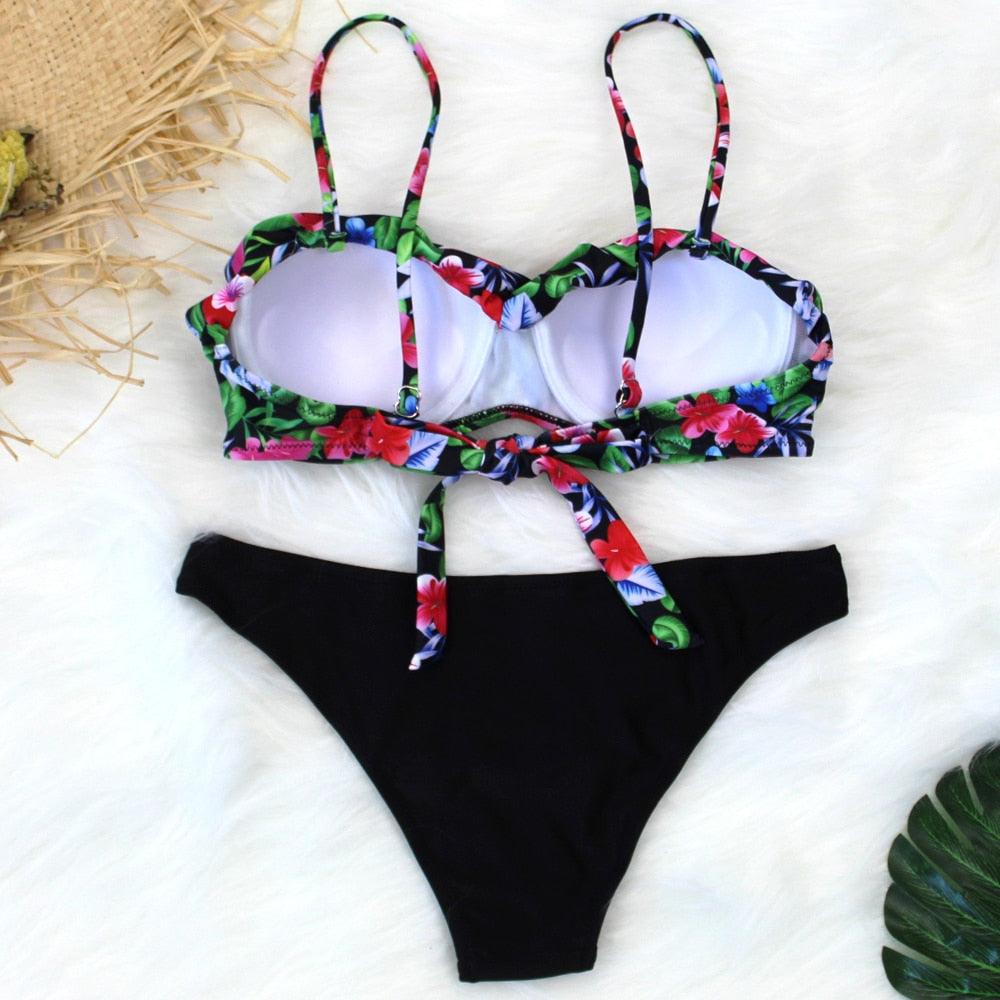 Female Two Piece Swimsuit Low Waist Bikini Floral Printing Swimwear Push Up Bathing Suit  Detachable Padded Push Up Striped Bikini Set Two Piece Swimsuit Ladies Vintage Lace Bikini Sets Beach Swimwear