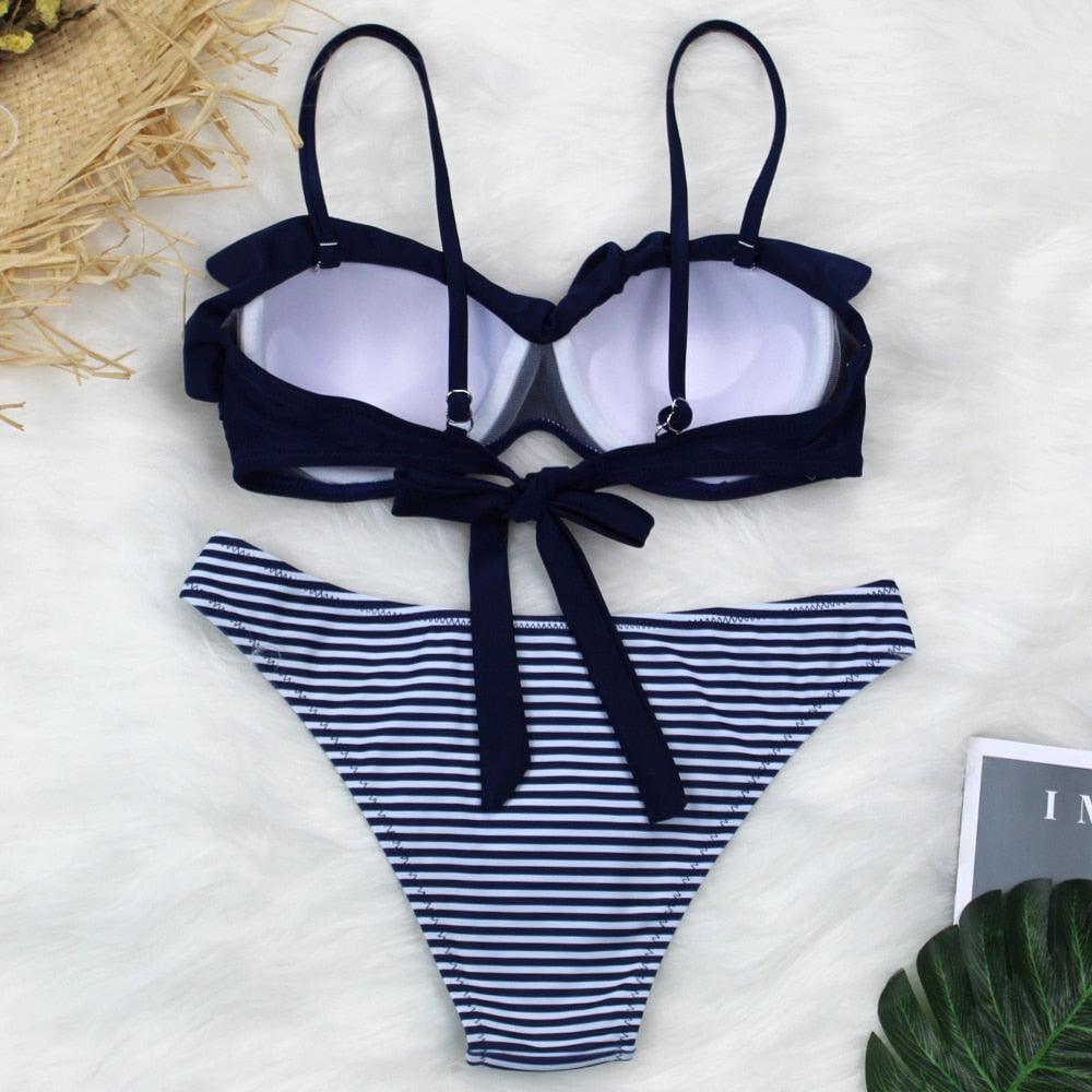 Female Two Piece Swimsuit Low Waist Bikini Floral Printing Swimwear Push Up Bathing Suit  Detachable Padded Push Up Striped Bikini Set Two Piece Swimsuit Ladies Vintage Lace Bikini Sets Beach Swimwear
