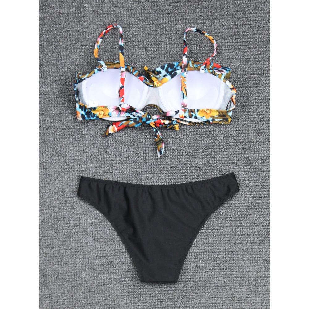 Female Two Piece Swimsuit Low Waist Bikini Floral Printing Swimwear Push Up Bathing Suit  Detachable Padded Push Up Striped Bikini Set Two Piece Swimsuit Ladies Vintage Lace Bikini Sets Beach Swimwear