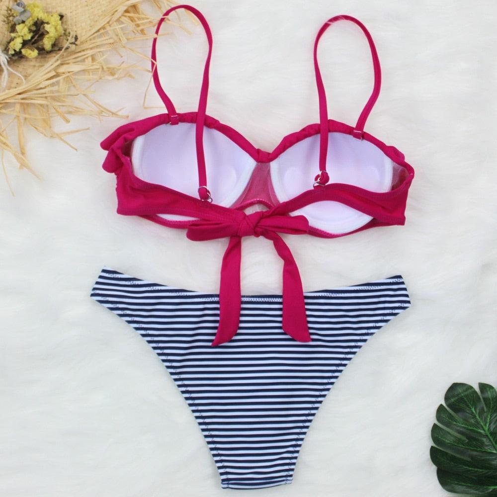 Female Two Piece Swimsuit Low Waist Bikini Floral Printing Swimwear Push Up Bathing Suit  Detachable Padded Push Up Striped Bikini Set Two Piece Swimsuit Ladies Vintage Lace Bikini Sets Beach Swimwear