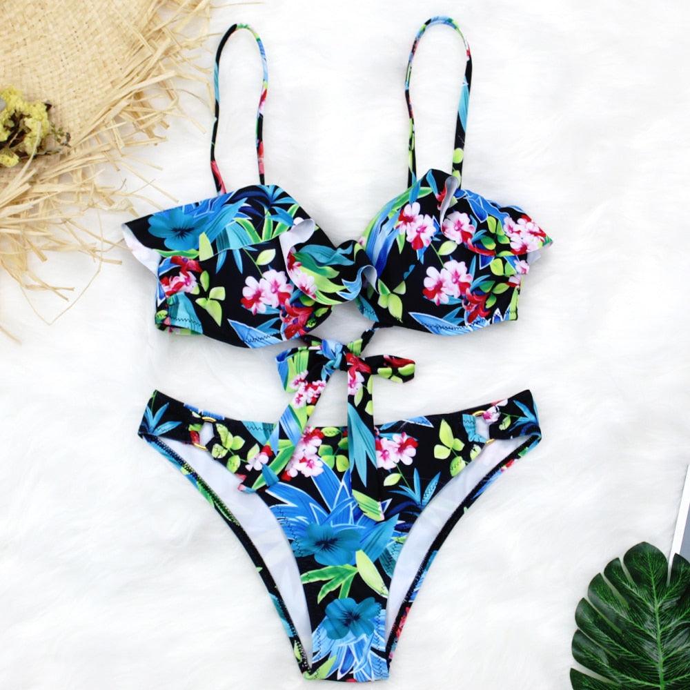 Female Two Piece Swimsuit Low Waist Bikini Floral Printing Swimwear Push Up Bathing Suit  Detachable Padded Push Up Striped Bikini Set Two Piece Swimsuit Ladies Vintage Lace Bikini Sets Beach Swimwear