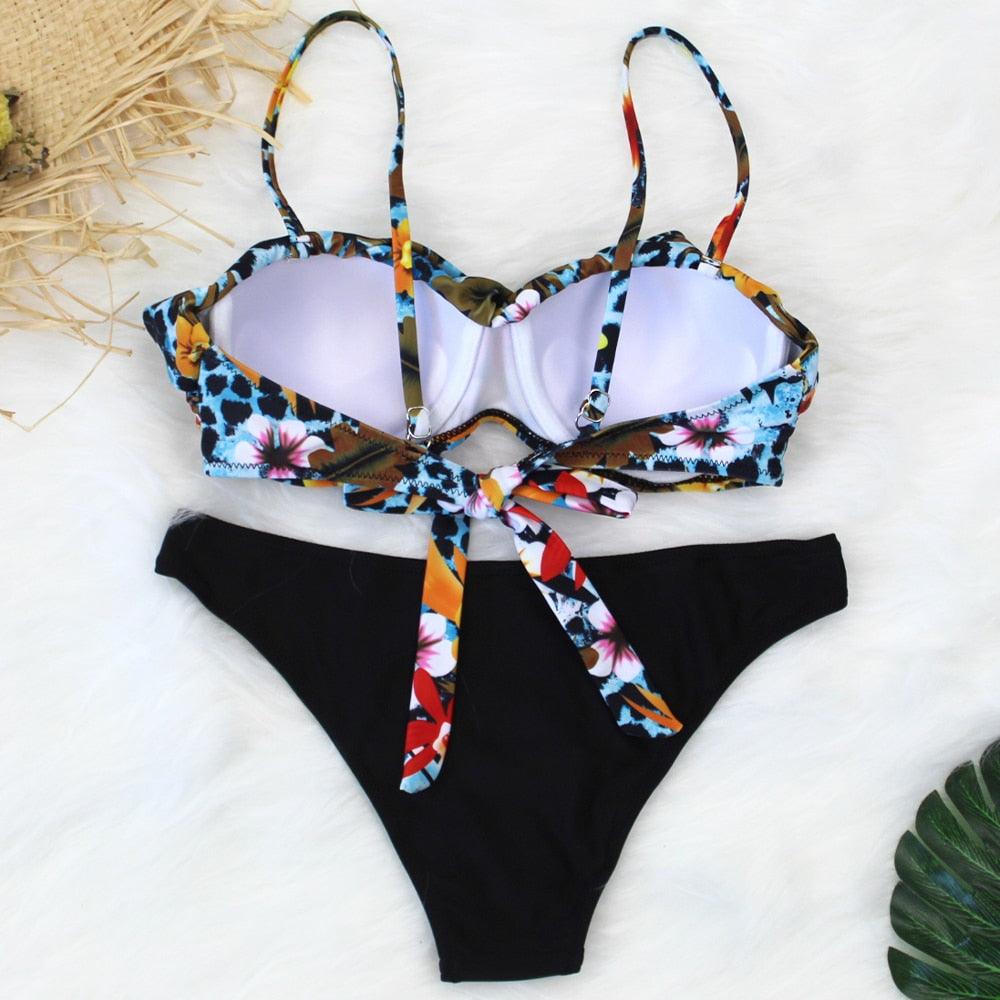 Female Two Piece Swimsuit Low Waist Bikini Floral Printing Swimwear Push Up Bathing Suit  Detachable Padded Push Up Striped Bikini Set Two Piece Swimsuit Ladies Vintage Lace Bikini Sets Beach Swimwear