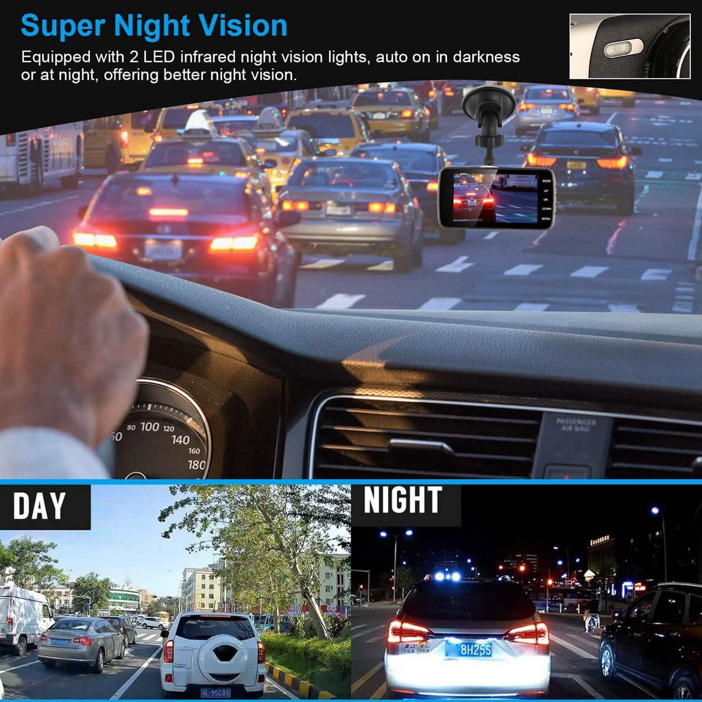 FHD 1080P Dash Cam 4" Screen Dual Cameras