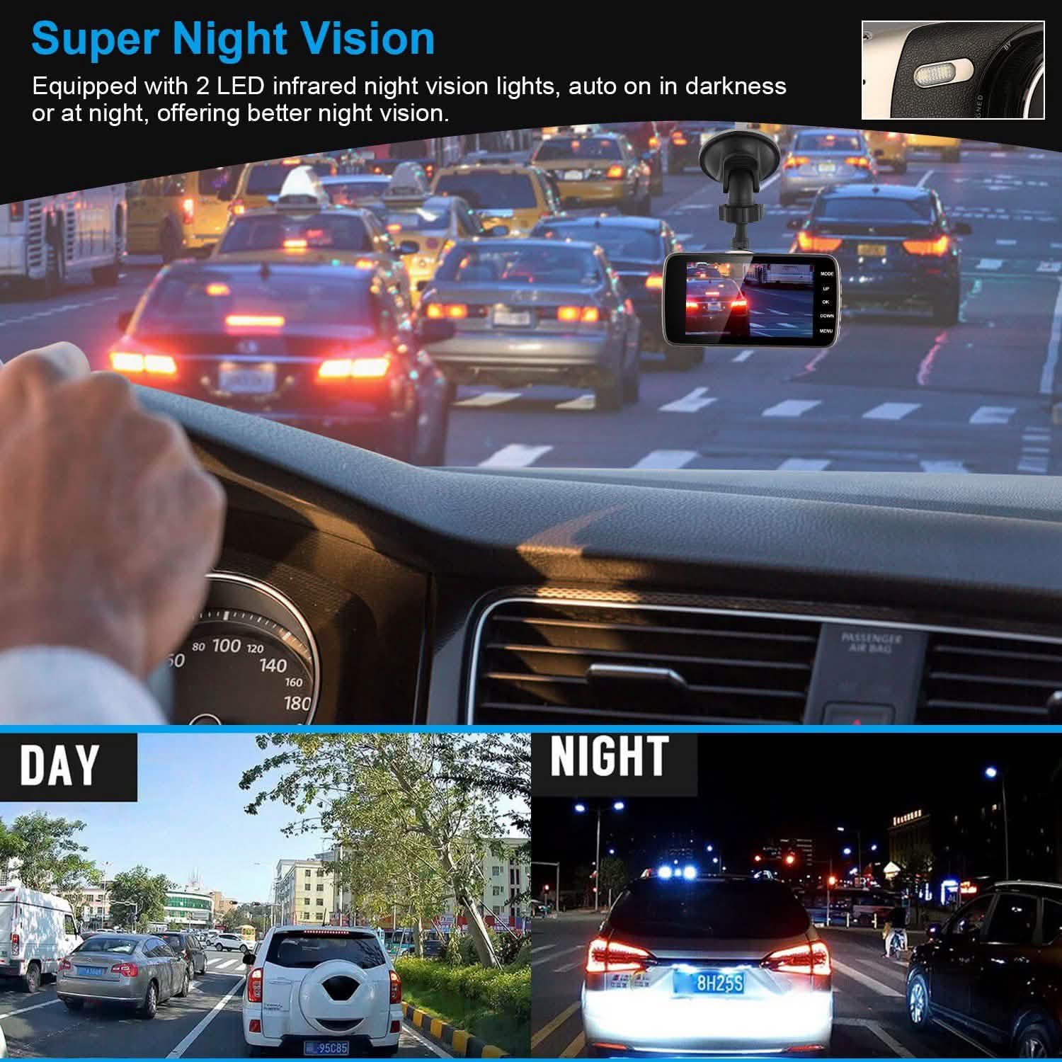 FHD 1080P Dash Cam 4" Screen Dual Cameras