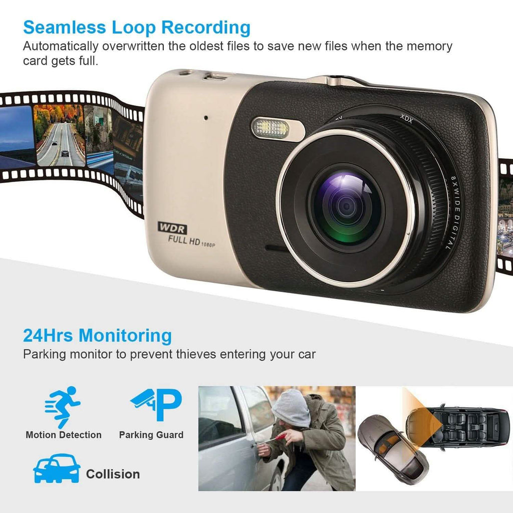 FHD 1080P Dash Cam 4" Screen Dual Cameras