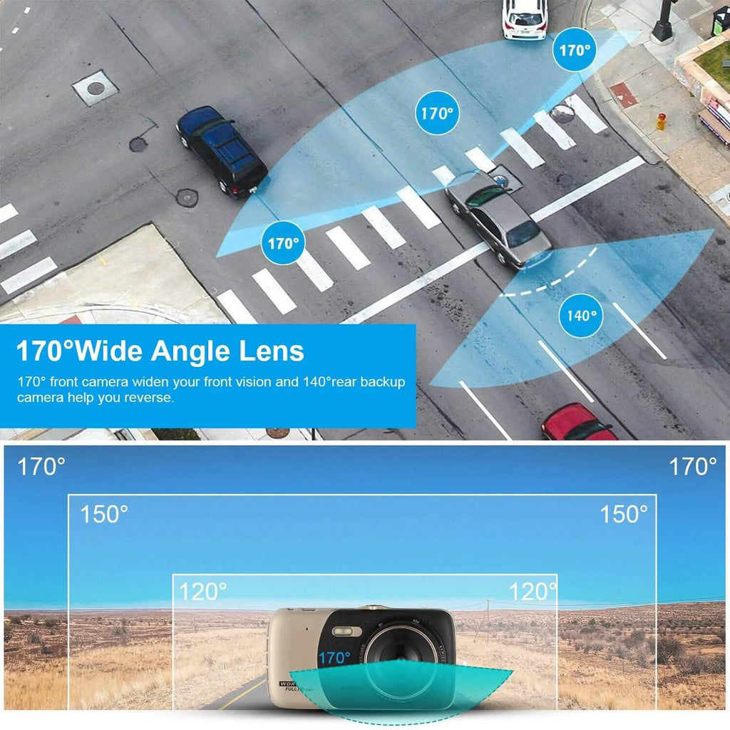 FHD 1080P Dash Cam 4" Screen Dual Cameras