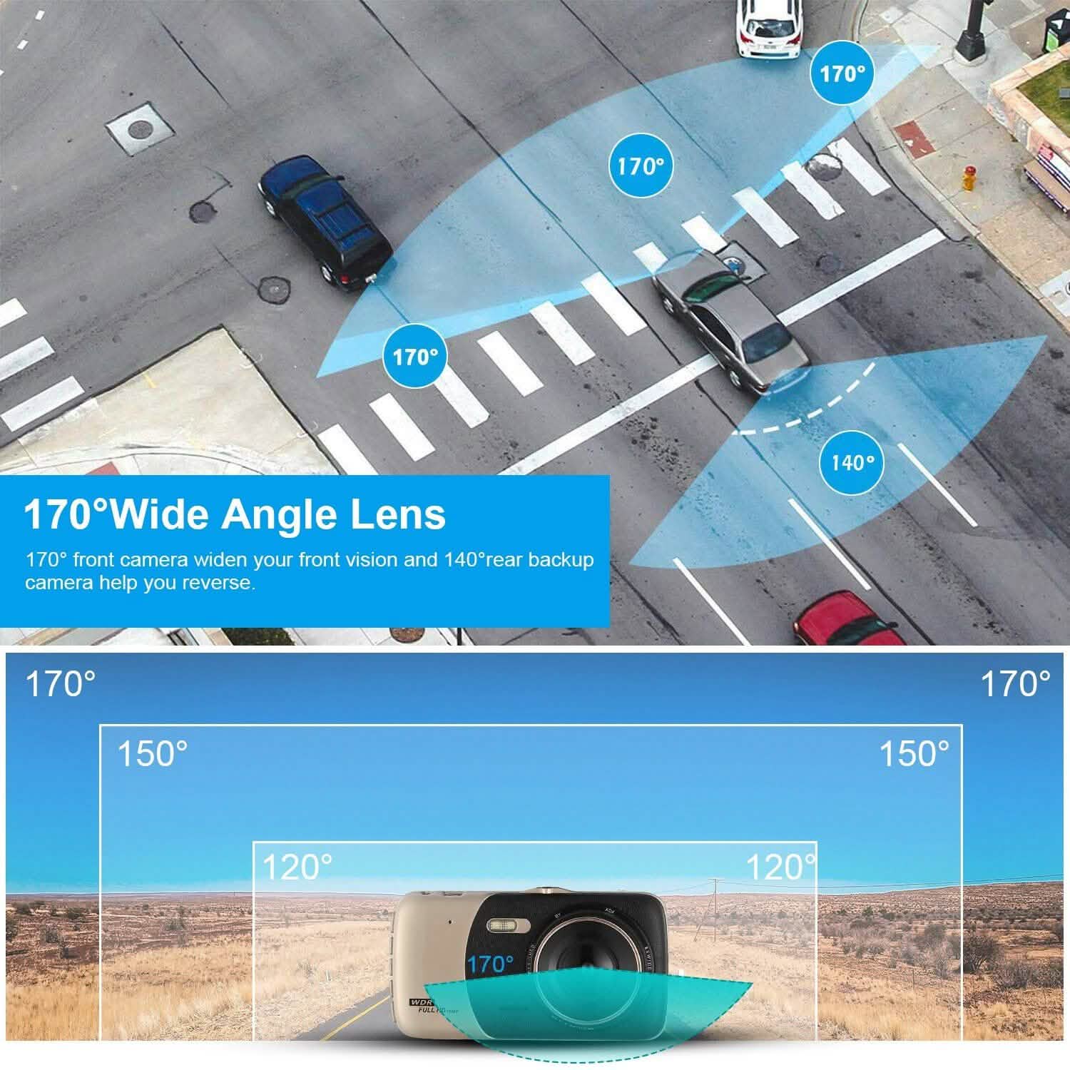 FHD 1080P Dash Cam 4" Screen Dual Cameras
