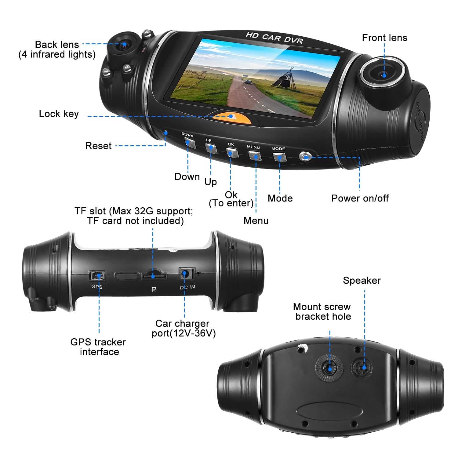 FHD 1080P Dual Lens Car DVR Dash Cam