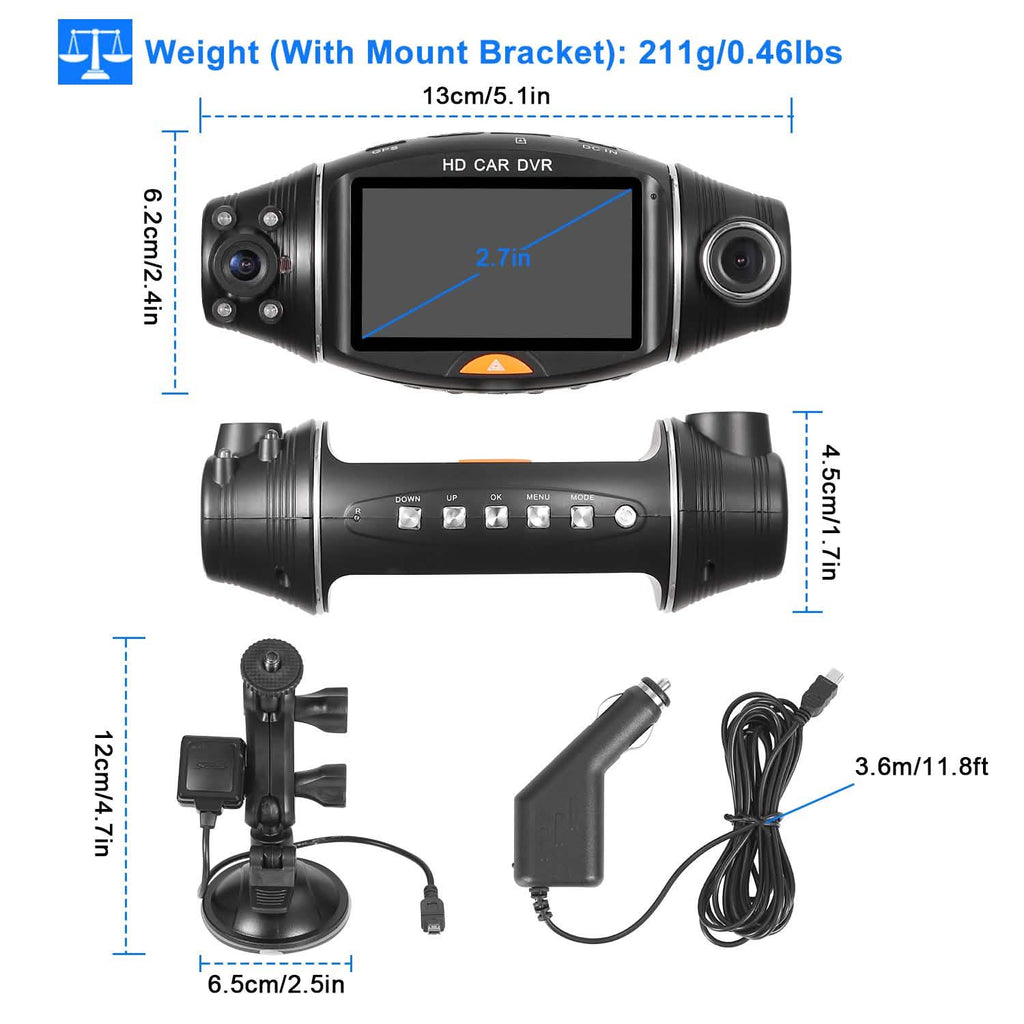FHD 1080P Dual Lens Car DVR Dash Cam