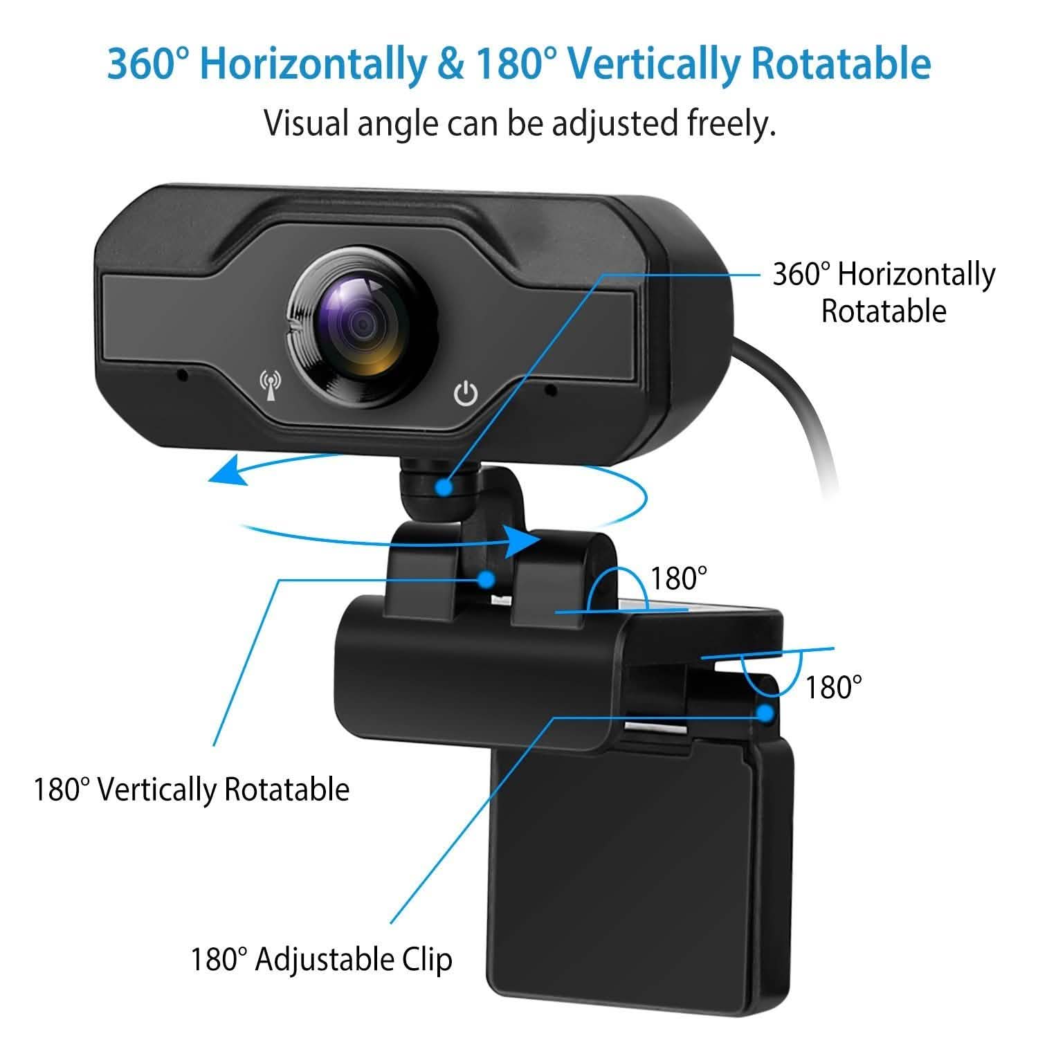 FHD 1080P USB Webcam with 360° Rotatable Clip