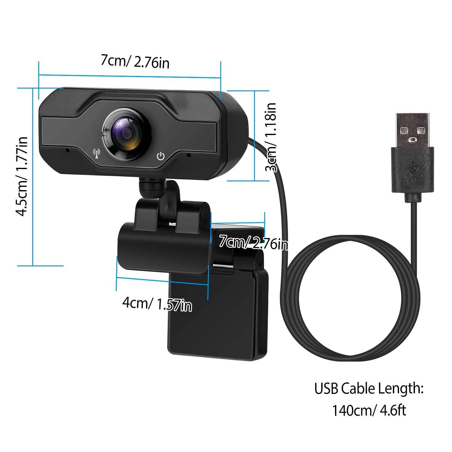 FHD 1080P USB Webcam with 360° Rotatable Clip