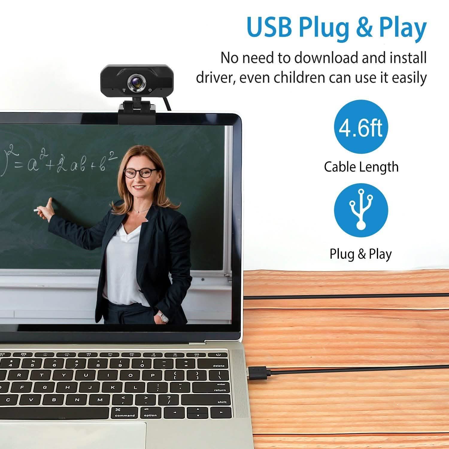 FHD 1080P USB Webcam with 360° Rotatable Clip