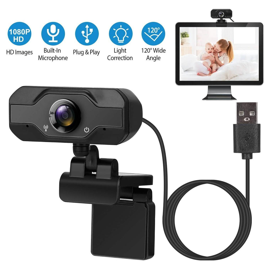 FHD 1080P USB Webcam with 360° Rotatable Clip