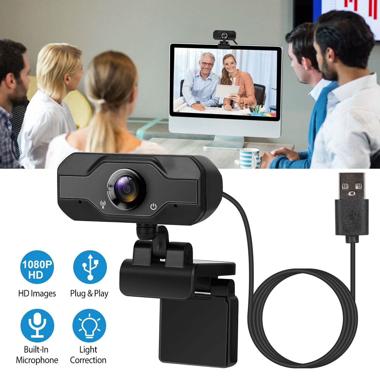FHD 1080P USB Webcam with 360° Rotatable Clip
