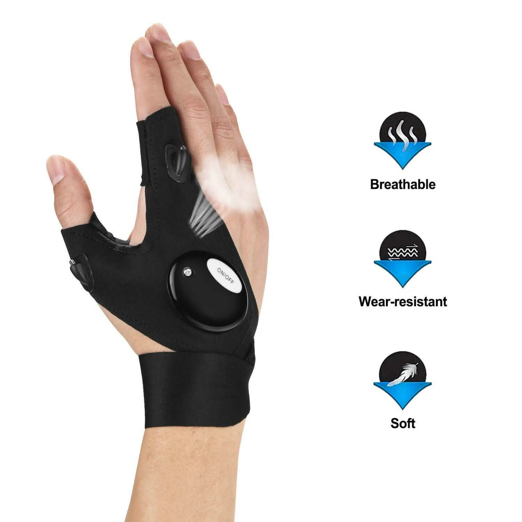 Fingerless LED Flashlight Gloves Auto Repair Fishing Hiking