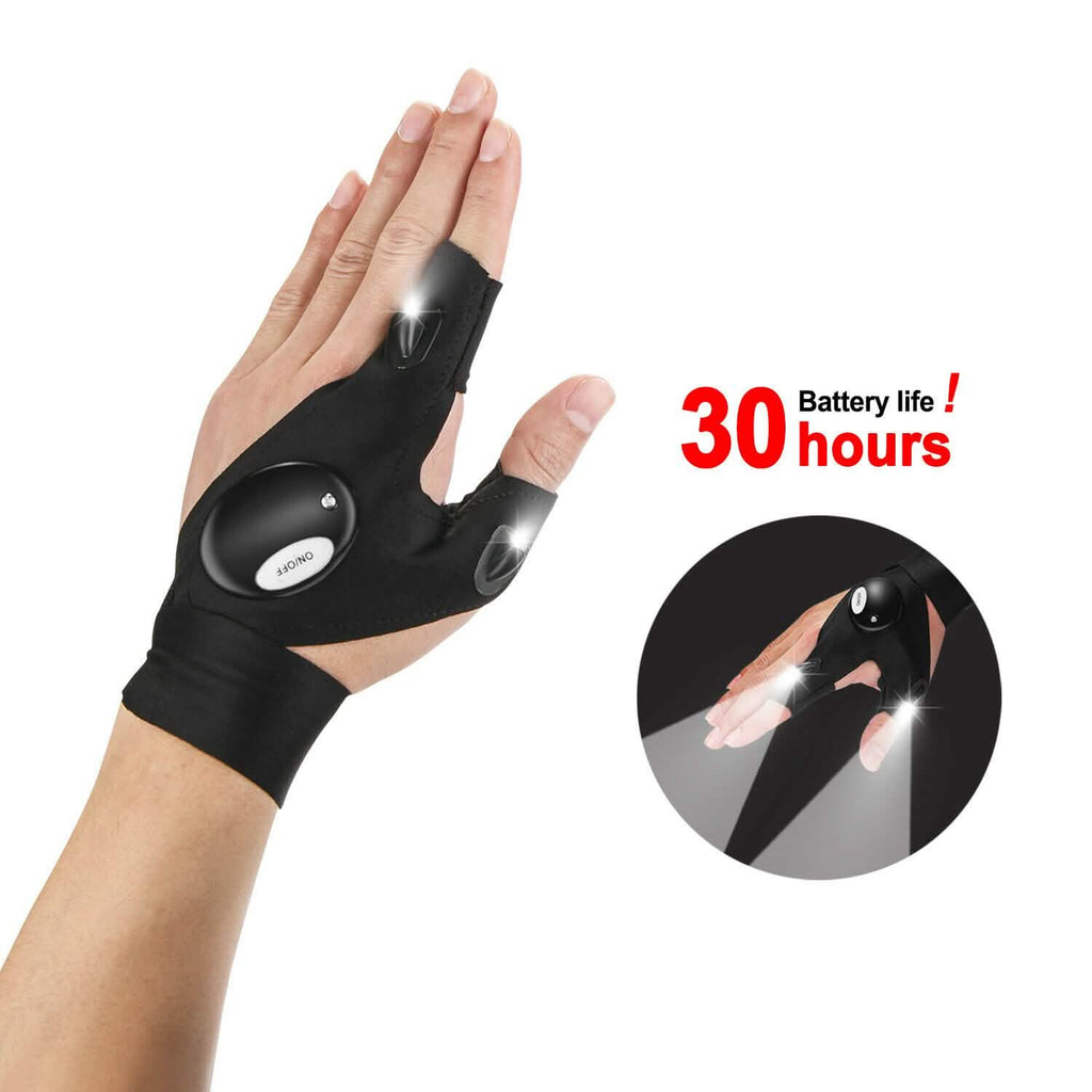 Fingerless LED Flashlight Gloves Auto Repair Fishing Hiking