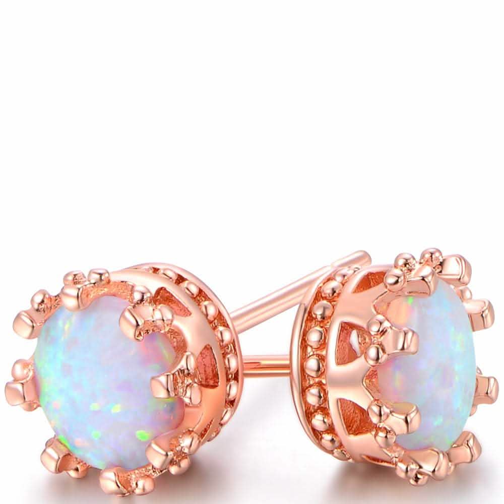 Fire Opal Crown Stud Earrings in 18K Rose Gold Plating