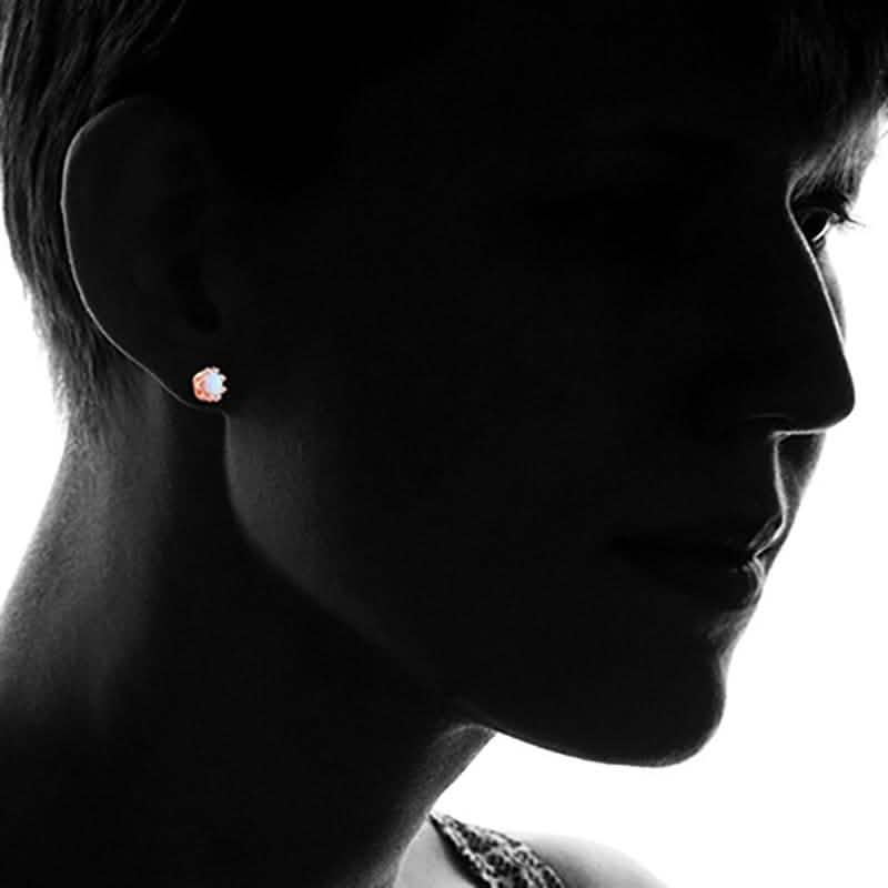 Fire Opal Crown Stud Earrings in 18K Rose Gold Plating