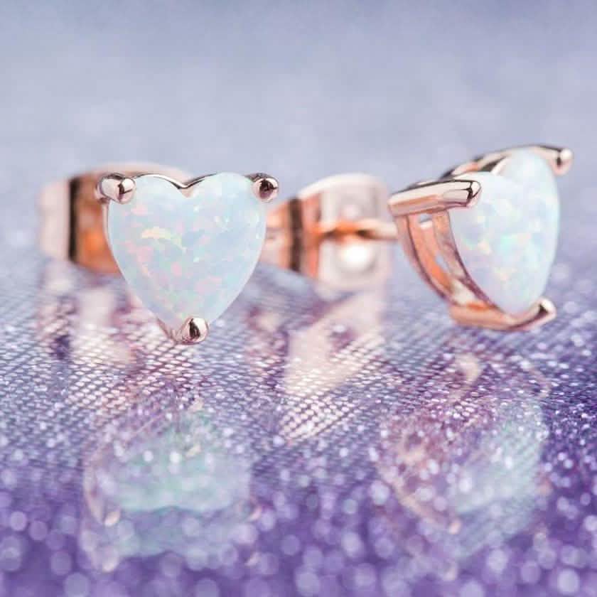 Fire Opal Heart Stud Earrings in 18K Rose Gold Plating