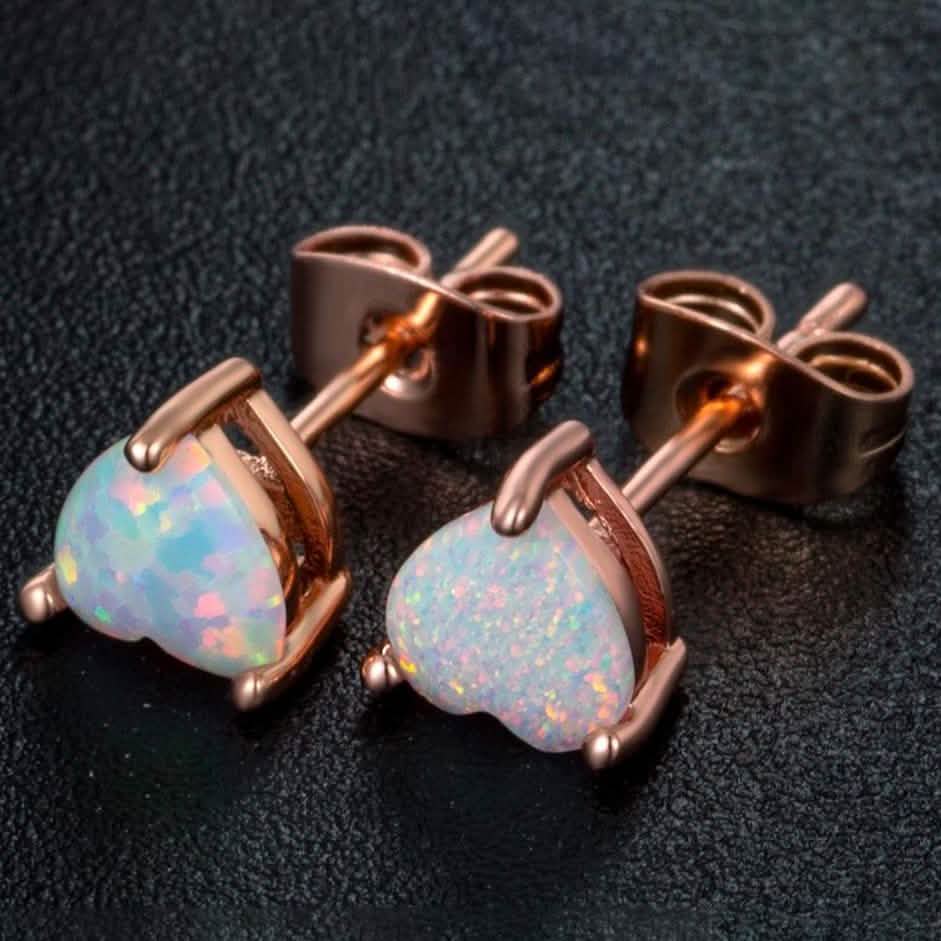 Fire Opal Heart Stud Earrings in 18K Rose Gold Plating