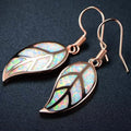 Fire Opal Leaf Earrings in 18K Rose Gold Plating by Peermont