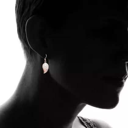 Fire Opal Leaf Earrings in 18K Rose Gold Plating by Peermont