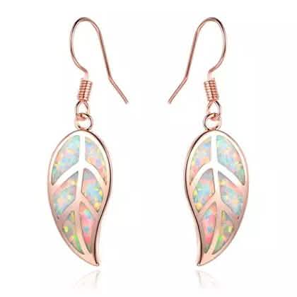 Fire Opal Leaf Earrings in 18K Rose Gold Plating by Peermont