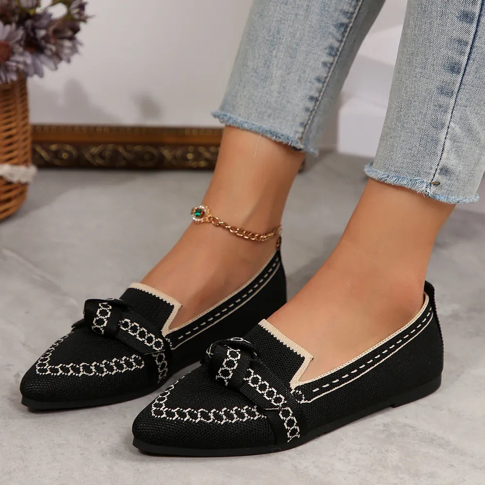 Flat sole single shoe women's set feet bow shallow mouth lazy work shoes