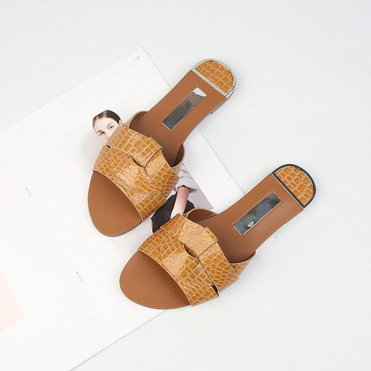 Flat Women Shoes Summer Candy Color Leather Fashion Sandals Open Toe Wear Casual Flip Flops Slip On Comfortable Womens Loafers Women's Flats Elegant Shoes