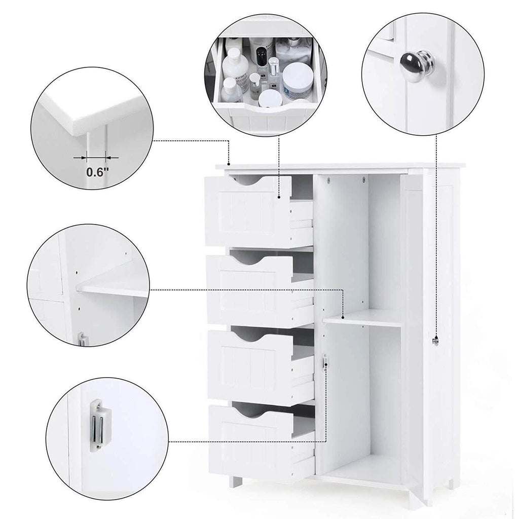 Floor Cabinet Bathroom Organizer with 4 Drawers and Adjustable Shelf