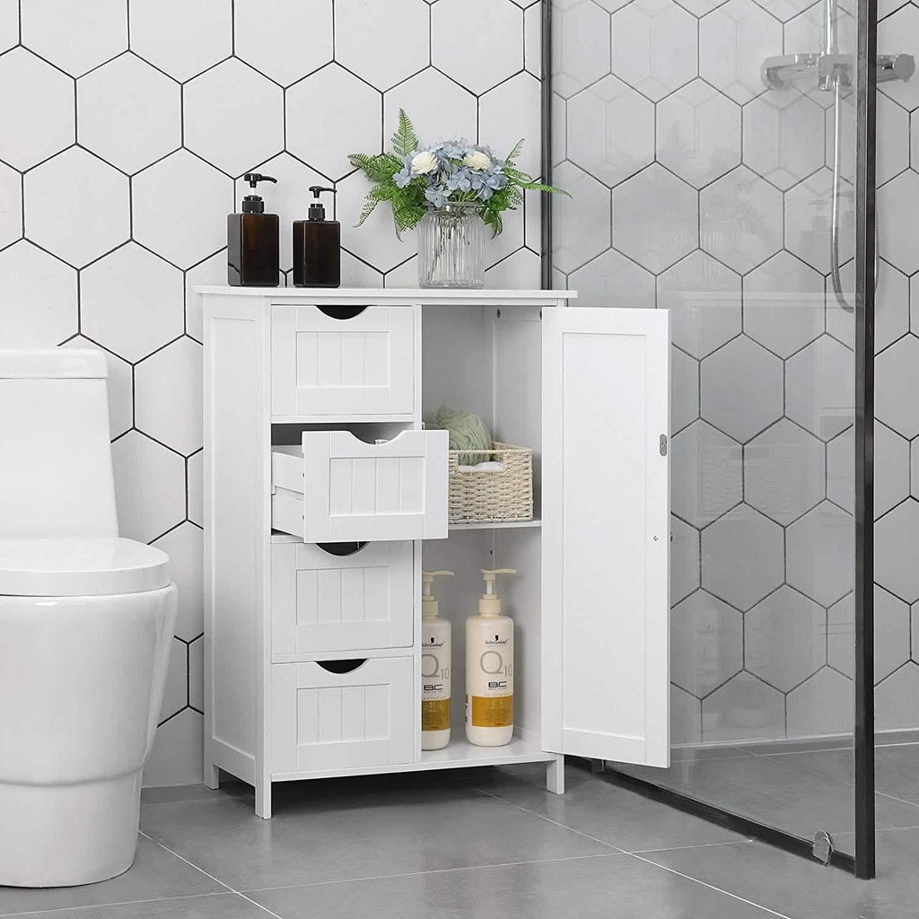 Floor Cabinet Bathroom Organizer with 4 Drawers and Adjustable Shelf