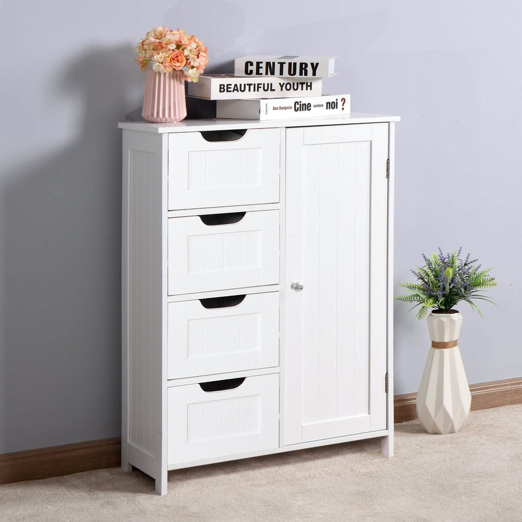 Floor Cabinet Bathroom Organizer with 4 Drawers and Adjustable Shelf