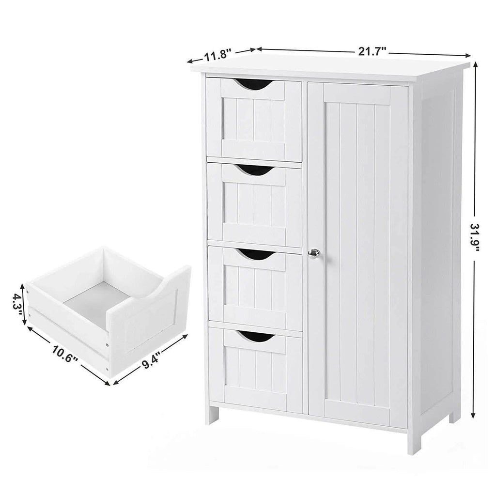 Floor Cabinet Bathroom Organizer with 4 Drawers and Adjustable Shelf