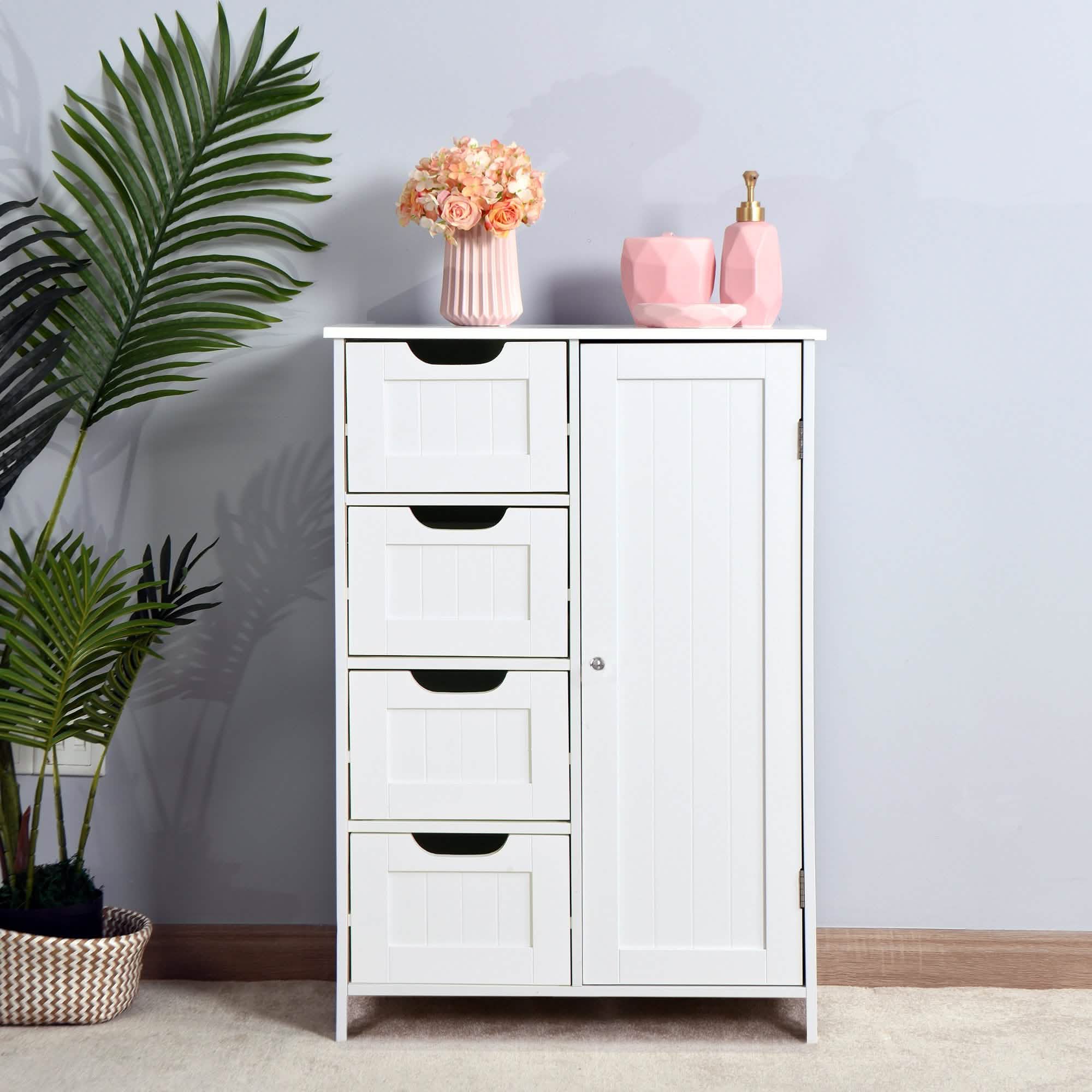 Floor Cabinet Bathroom Organizer with 4 Drawers and Adjustable Shelf